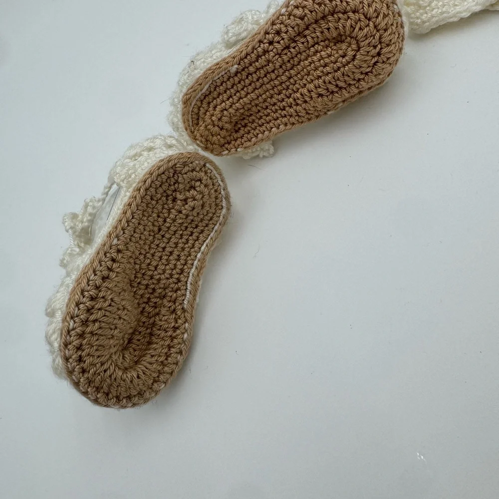 Cream Crochet Baby Dress with Shoes